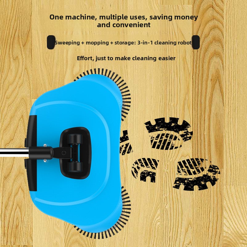 3-in-1 Hand Push Floor Sweeper - Manual Spinning Broom, Dustpan & Mop Combo - Silent Non-Electric Cleaning for Hardwood & Tiles - Lightweight Sky Blue - Image 7