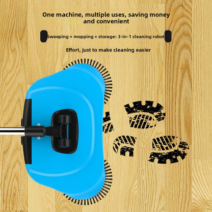 3-in-1 Hand Push Floor Sweeper - Manual Spinning Broom, Dustpan & Mop Combo - Silent Non-Electric Cleaning for Hardwood & Tiles - Lightweight Sky Blue - Image 7