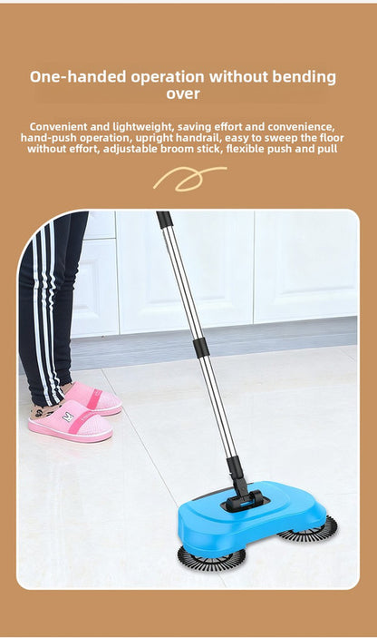 3-in-1 Hand Push Floor Sweeper - Manual Spinning Broom, Dustpan & Mop Combo - Silent Non-Electric Cleaning for Hardwood & Tiles - Lightweight Sky Blue - Image 8