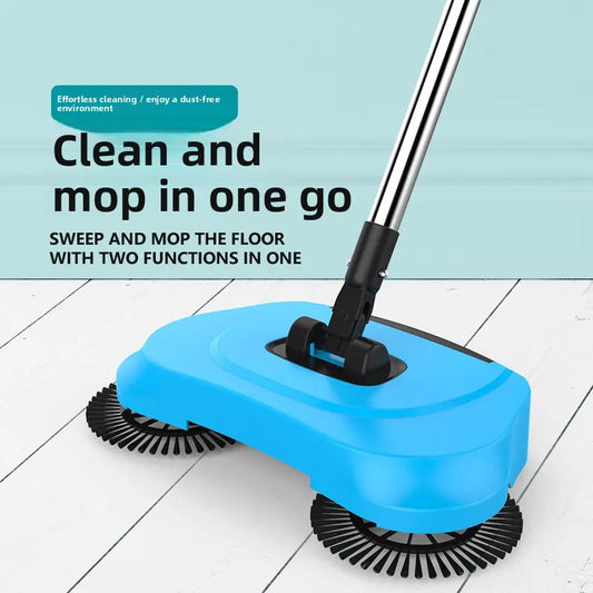 3-in-1 Hand Push Floor Sweeper - Manual Spinning Broom, Dustpan & Mop Combo - Silent Non-Electric Cleaning for Hardwood & Tiles - Vitality Red - Image 2
