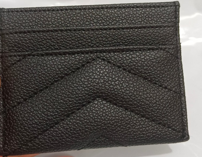 Genuine Leather Quilted Card Holder - Slim Chevron Wallet with 5 Slots - Minimalist Credit Card Case for Men & Women - Black (10.5cm x 8cm) - Image 2
