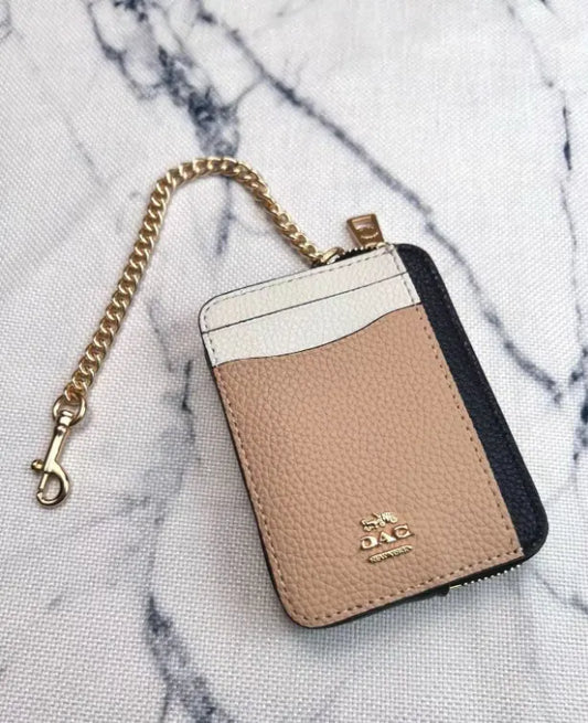 2 Pack Women's Mini Zip Card Holder & Coin Purse with Keychain - Signature Milk Tea & Tri-Colour Block - Compact ID Wallet for Travel & Commuting - Image 2