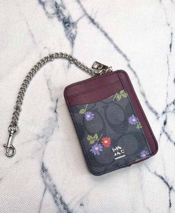 2 Pack Women's Mini Zip Card Holder & Coin Purse with Keychain - Khaki Magenta & Midnight Floral Print - Compact ID Wallet for Travel & Commuting - Image 2