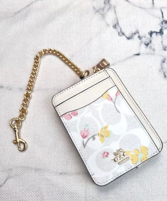 2 Pack Women's Mini Zip Card Holder & Coin Purse with Keychain - Signature Brown with Pink Trim & White Floral Print - Compact ID Wallet for Daily Use - Image 2