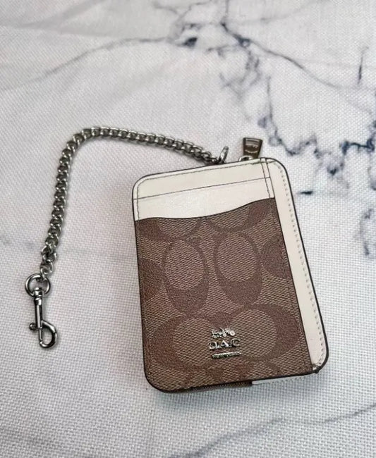 2 Pack Women's Mini Zip Card Holder & Coin Purse with Keychain - Signature Khaki Brown & Brown White - Compact ID Wallet for Commute & Travel - Image 2