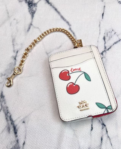2 Pack Women's Mini Zip Card Holder & Coin Purse with Keychain - Signature Banana & Red Cherry Print - Cute Compact ID Wallet for Summer & Travel - Image 2