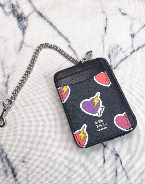 2 Pack Women's Mini Zip Card Holder & Coin Purse with Keychain - White Peach Blossom & Black Electric Heart Print - Compact ID Wallet for Daily Use - Image 2