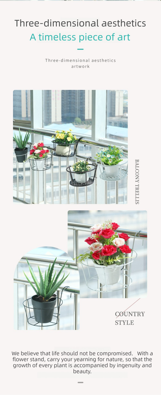 Hanging Flower Pot Holder Metal Balcony Railing Planter Basket Round Iron Rack with Mesh Bottom Fits up to 6cm Rail for Fence & Patio White - Image 3