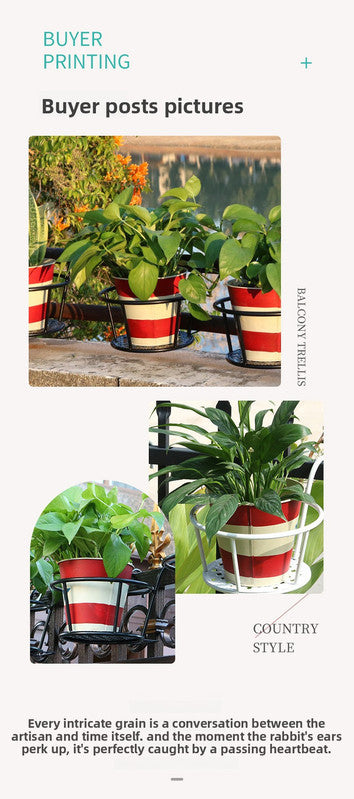 Hanging Flower Pot Holder Metal Balcony Railing Planter Basket Round Iron Rack with Mesh Bottom Fits up to 6cm Rail for Fence & Patio White - Image 5