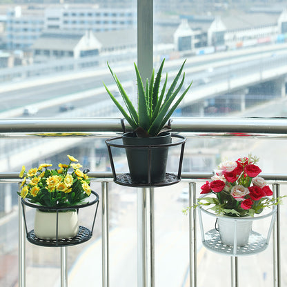 Hanging Flower Pot Holder Metal Balcony Railing Planter Basket Round Iron Rack with Mesh Bottom Fits up to 6cm Rail for Fence & Patio Black - Image 2