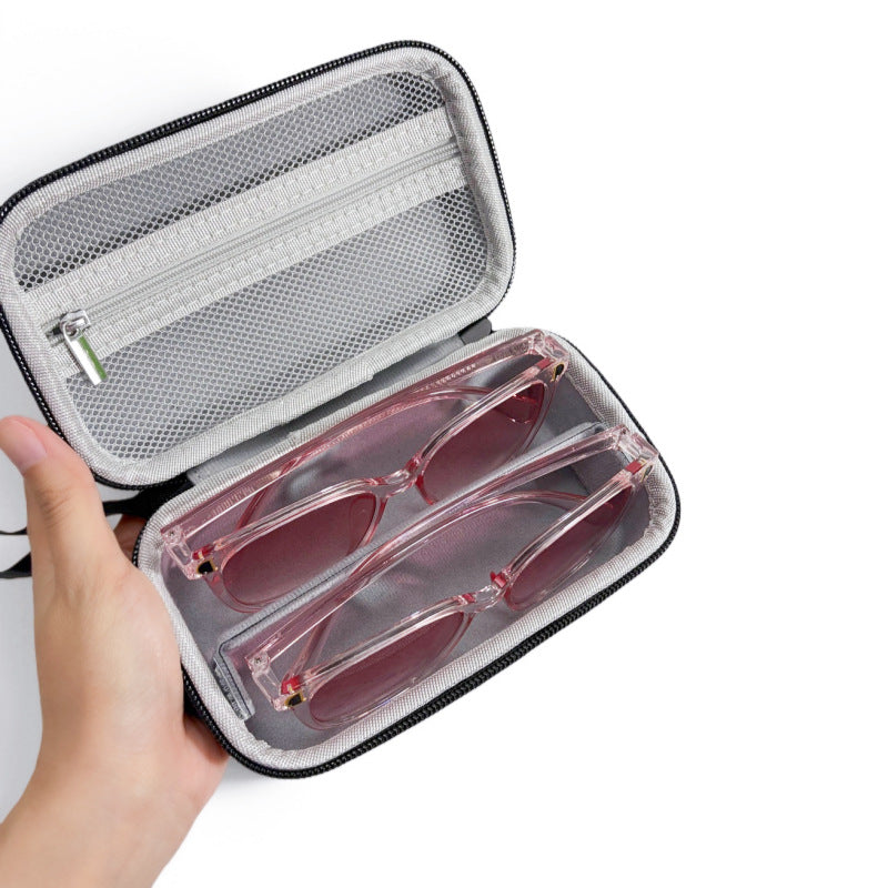 Portable Sunglasses Organiser Case Hard Shell EVA Storage Box for 2 Pairs of Glasses Travel Holder with Mesh Pocket Black - Image 2
