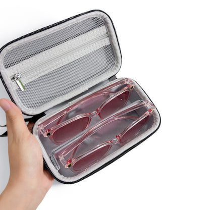Portable Sunglasses Organiser Case Hard Shell EVA Storage Box for 2 Pairs of Glasses Travel Holder with Mesh Pocket Black - Image 2