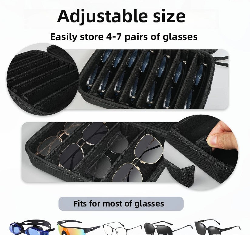 Portable 7-Slot Sunglasses Organiser Case Hard Shell EVA Storage Box Large Capacity Display Holder for Travel Black - Image 4