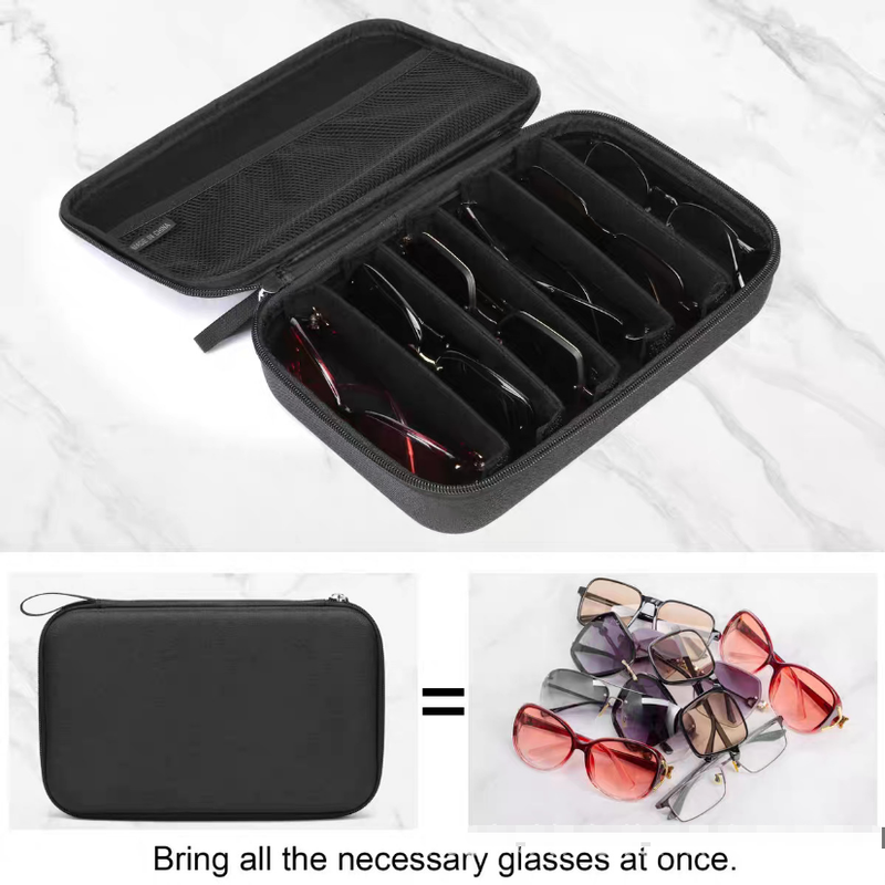 Portable 7-Slot Sunglasses Organiser Case Hard Shell EVA Storage Box Large Capacity Display Holder for Travel Black - Image 6