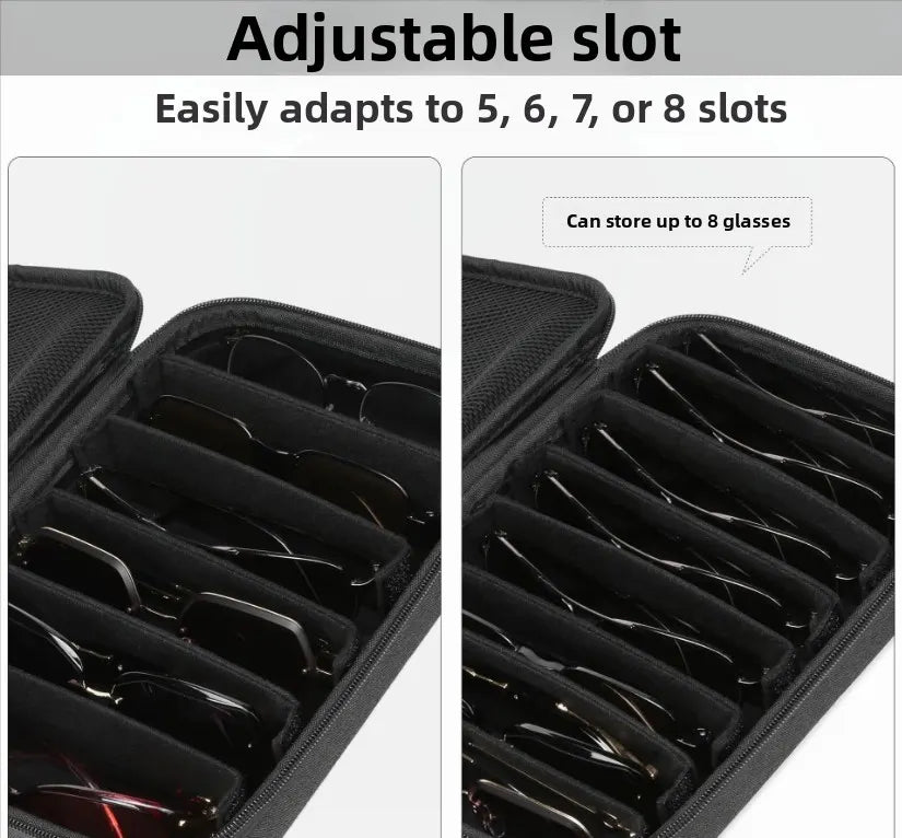 Portable 8-Slot Sunglasses Organiser Case Hard Shell EVA Storage Box Large Capacity Display Holder with Handle Black - Image 5