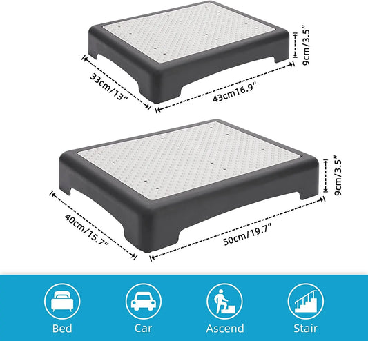 Portable Outdoor Half Step Stool Non-Slip Mobility Aid Large Platform 50x40cm for Elderly Home Car & Bath Use Black Base with White Top Mat - Image 4