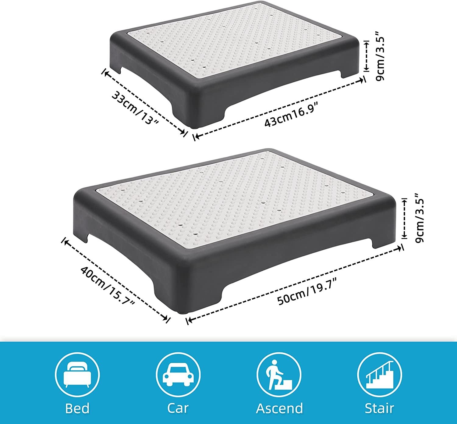 Portable Outdoor Half Step Stool Non-Slip Mobility Aid Compact Platform 43x33cm for Elderly Home Car & Bath Use Black - Image 4