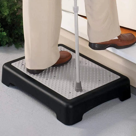 Portable Outdoor Half Step Stool Non-Slip Mobility Aid Compact Platform 43x33cm for Bath Home & Car Use White Base with Blue Top Mat - Image 2