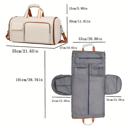 Convertible Travel Garment Bag Large Duffel Suit Carrier with Shoe Compartment & Hidden Backpack Straps Waterproof  Beige White - Image 4