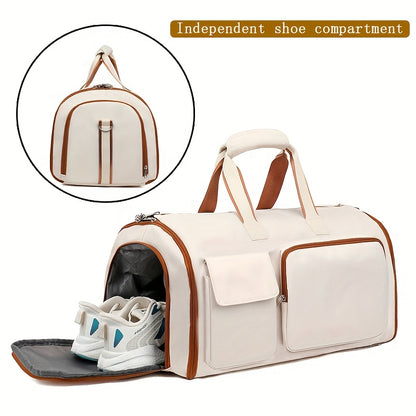 Convertible Travel Garment Bag Large Duffel Suit Carrier with Shoe Compartment & Hidden Backpack Straps Waterproof  Beige White - Image 8