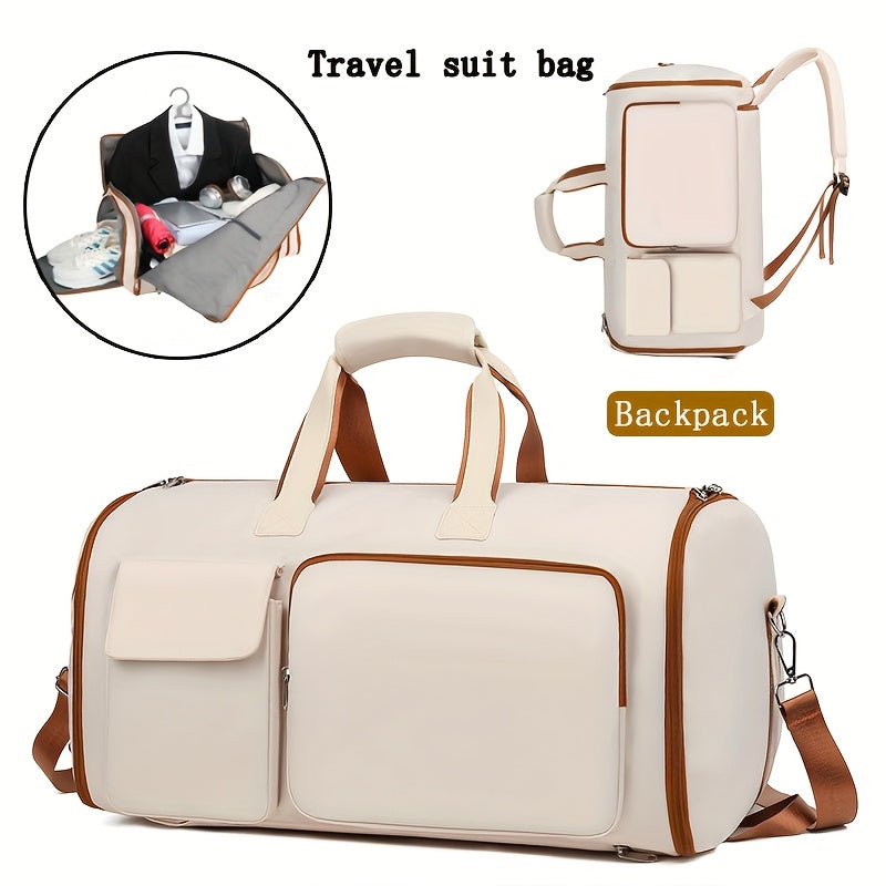 Convertible Travel Garment Bag Large Duffel Suit Carrier with Shoe Compartment & Hidden Backpack Straps Waterproof  Light Pink - Image 2