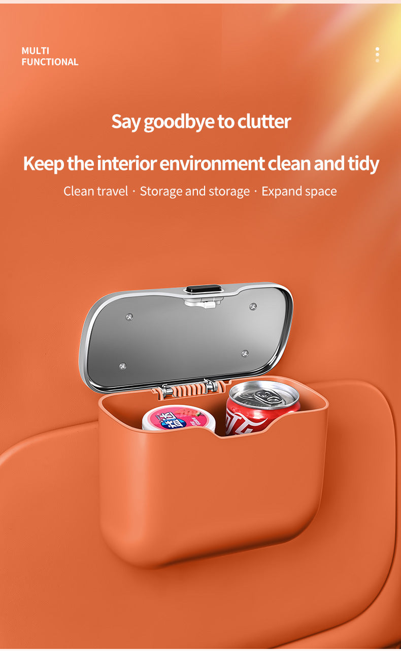 Car Trash Can Hanging Rubbish Bin with Lid Waterproof Leather Vehicle Organiser Storage Box for Door Seat Back Console Orange - Image 4