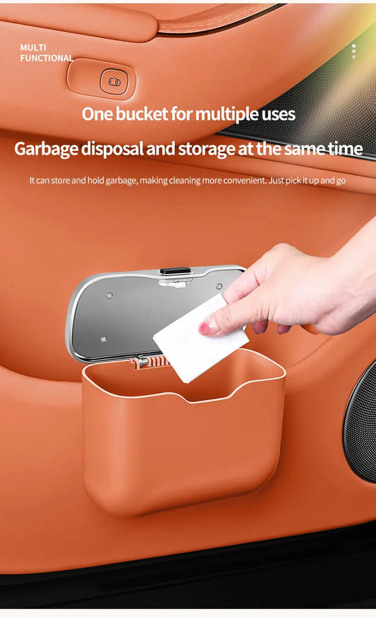 Car Trash Can Hanging Rubbish Bin with Lid Waterproof Leather Vehicle Organiser Storage Box for Door Seat Back Console Orange - Image 8