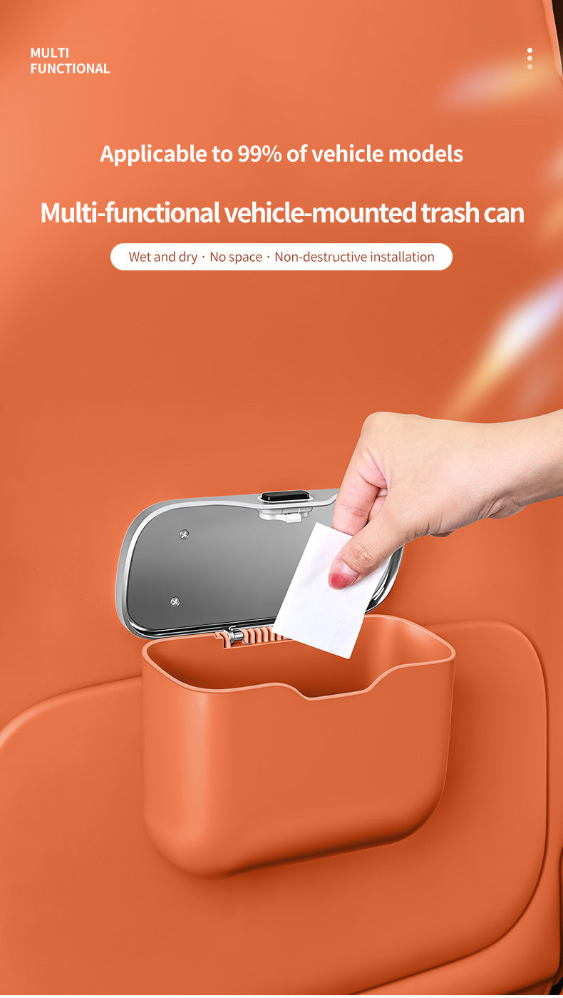 Car Trash Can Hanging Rubbish Bin with Lid Waterproof Leather Vehicle Organiser Storage Box for Door Seat Back Console Beige - Image 2