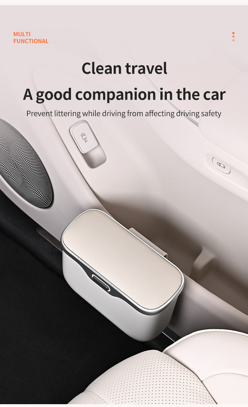 Car Trash Can Hanging Rubbish Bin with Lid Waterproof Leather Vehicle Organiser Storage Box for Door Seat Back Console Red - Image 6