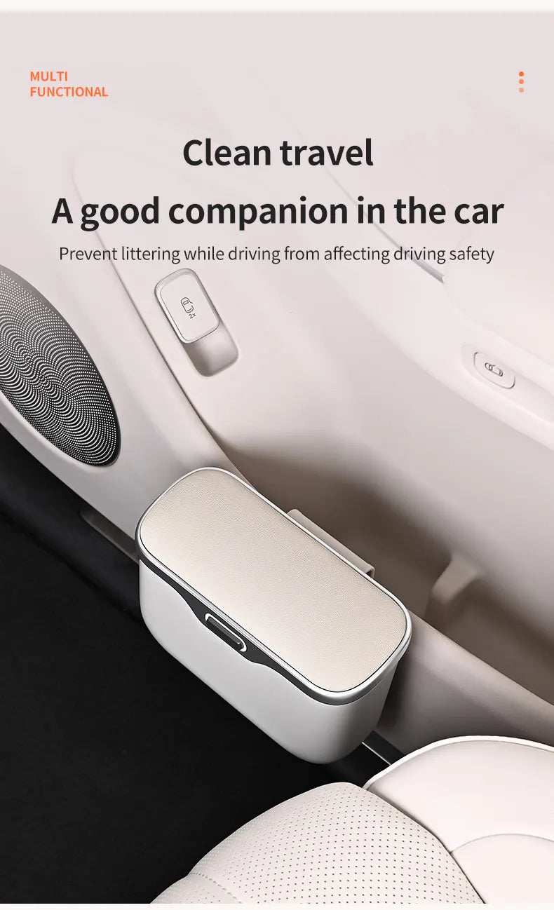 Car Trash Can Hanging Rubbish Bin with Lid Waterproof Leather Vehicle Organiser Storage Box for Door Seat Back Console Pink - Image 6