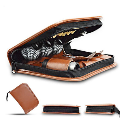 Premium PU Leather Golf Accessory Pouch Portable Zippered Organiser Bag for Tees Balls Scorecard & Tools Waterproof Travel Case Dark Brown - Image 2