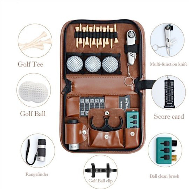 Premium PU Leather Golf Accessory Pouch Portable Zippered Organiser Bag for Tees Balls Scorecard & Tools Waterproof Travel Case Dark Brown - Image 3