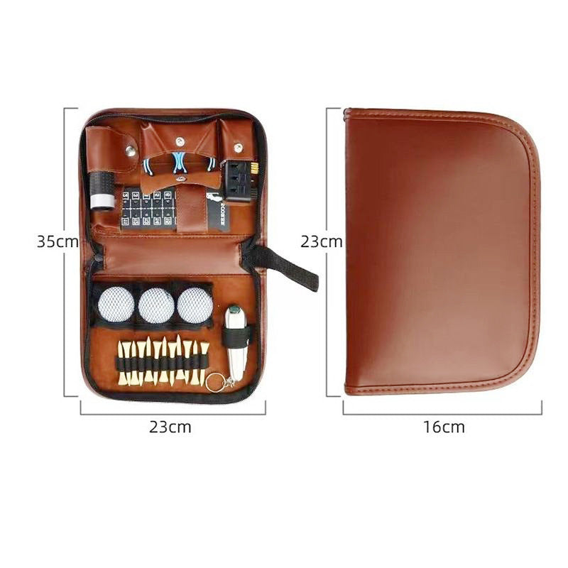 Premium PU Leather Golf Accessory Pouch Portable Zippered Organiser Bag for Tees Balls Scorecard & Tools Waterproof Travel Case Dark Brown - Image 4