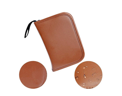Premium PU Leather Golf Accessory Pouch Portable Zippered Organiser Bag for Tees Balls Scorecard & Tools Waterproof Travel Case Dark Brown - Image 5