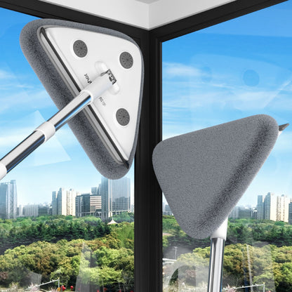 Adjustable Triangle Cleaning Mop 119cm Long Handle Window Squeegee Wall Washer Rotatable Head for Ceilings High Corners Wet Dry Use with 2 Microfibre Pads - Image 2