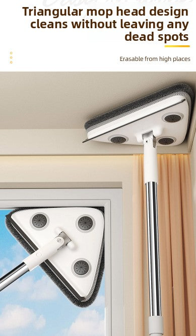 Adjustable Triangle Cleaning Mop 119cm Long Handle Window Squeegee Wall Washer Rotatable Head for Ceilings High Corners Wet Dry Use with 2 Microfibre Pads - Image 5