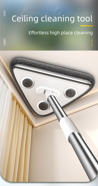 Adjustable Triangle Cleaning Mop 119cm Long Handle Window Squeegee Wall Washer Rotatable Head for Ceilings High Corners Wet Dry Use with 4 Microfibre Pads - Image 4