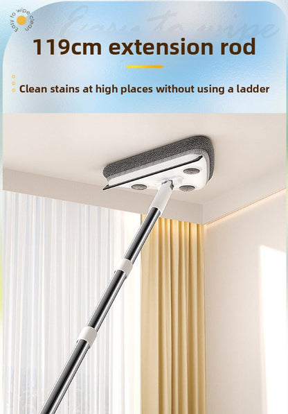 Adjustable Triangle Cleaning Mop 119cm Long Handle Window Squeegee Wall Washer Rotatable Head for Ceilings High Corners Wet Dry Use with 4 Microfibre Pads - Image 7