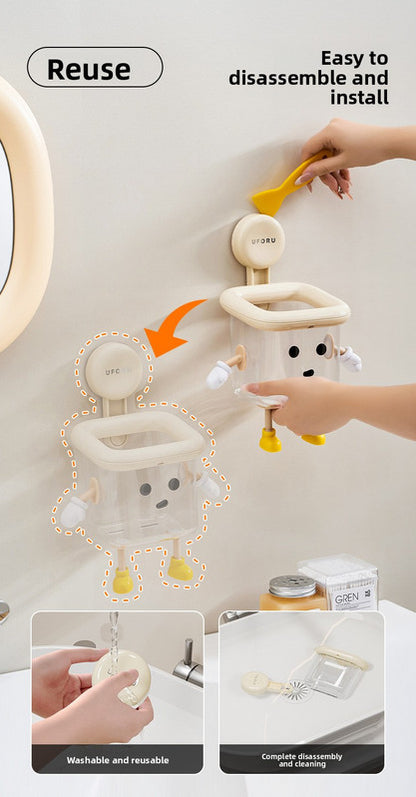 3 PCS Cute Suction Cup Bathroom Organizer Wall Mounted Toothbrush Holder No Drill Storage Caddy with Drainage Holes for Electric Toothbrush Razor Cream White - Image 4