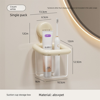 Suction Cup Bathroom Organizer Wall Mounted No Drill Storage Caddy Holder for Electric Toothbrush Toothpaste Razor Makeup Brushes Cream White