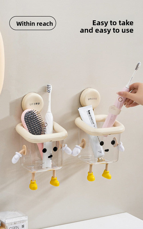 3 PCS Suction Cup Bathroom Organizer Wall Mounted Toothbrush Holder No Drill Storage Caddy with Drainage for Electric Toothbrush Razor Toothpaste Cream White - Image 2
