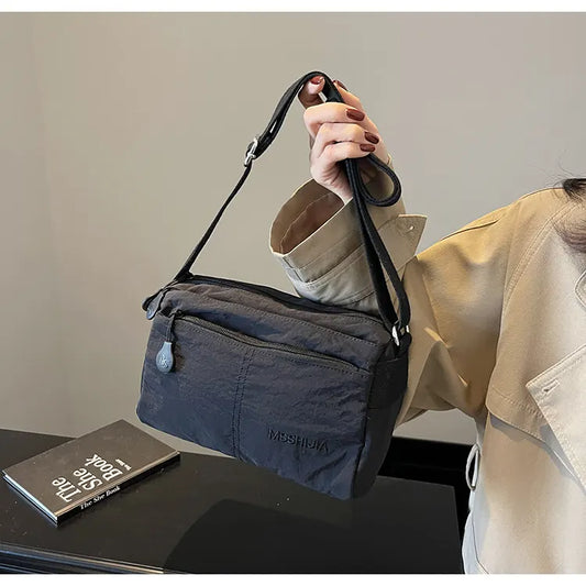 Women's Nylon Crossbody Bag Multi-Pocket Water Resistant Shoulder Messenger Handbag Lightweight Casual Satchel with Adjustable Wide Strap for Travel and Daily Use Black - Image 3