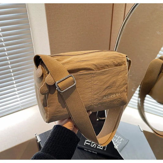 Women's Nylon Crossbody Bag Multi-Pocket Water Resistant Shoulder Messenger Handbag Lightweight Casual Satchel with Adjustable Wide Strap for Travel and Daily Use Khaki - Image 2