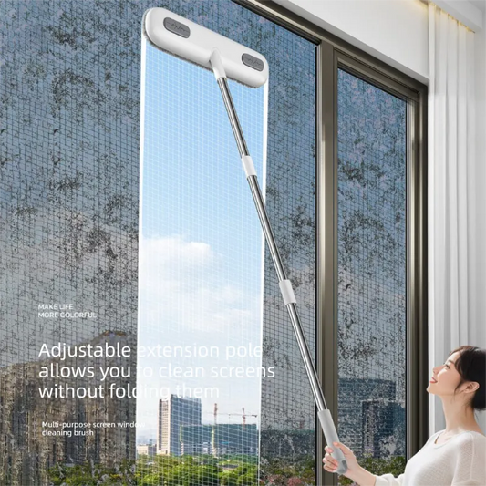 2-in-1 Window Fly Screen Cleaner Brush with Extendable 82cm Stainless Steel Handle Multifunctional Mesh Cleaning Tool for Wet and Dry Use on Glass and Carpets - Image 2