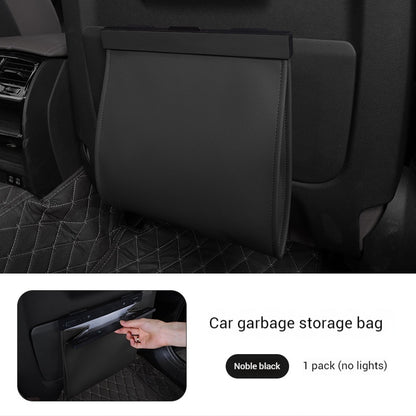Car Trash Bag Hanging Leather Garbage Bin with Magnetic Closure Waterproof Vehicle Back Seat Organiser Leakproof Waste Storage Pocket Noble Black