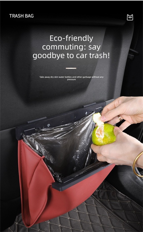 Car Trash Bag Hanging Leather Garbage Bin with Magnetic Closure Waterproof Vehicle Back Seat Organiser Leakproof Waste Storage Pocket Crystal Brown - Image 2