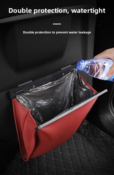 Car Trash Bag Hanging Leather Garbage Bin with Magnetic Closure Waterproof Vehicle Back Seat Organiser Leakproof Waste Storage Pocket Mocha Brown - Image 4