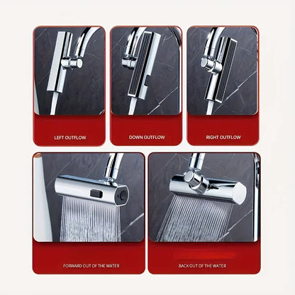 Waterfall Kitchen Tap Extender 360 Swivel Faucet Aerator Attachment 3 Spray Modes High Pressure Splash Proof Sink Nozzle with Universal Adapters Chrome Finish - Image 4