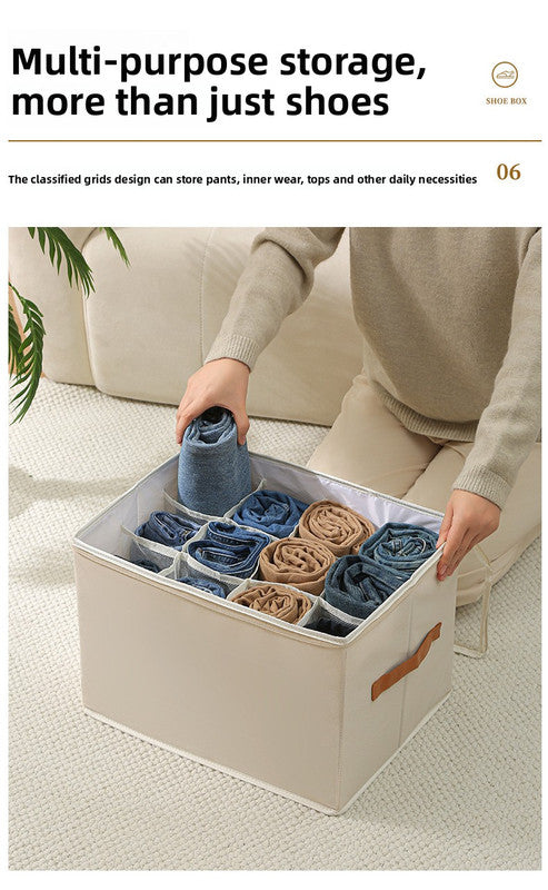 Foldable Shoe Storage Box with Clear Lid 12 Compartment Wardrobe Organiser for Sneakers Flat Sandals 600D Oxford Fabric Container with Handles Grey - Image 8