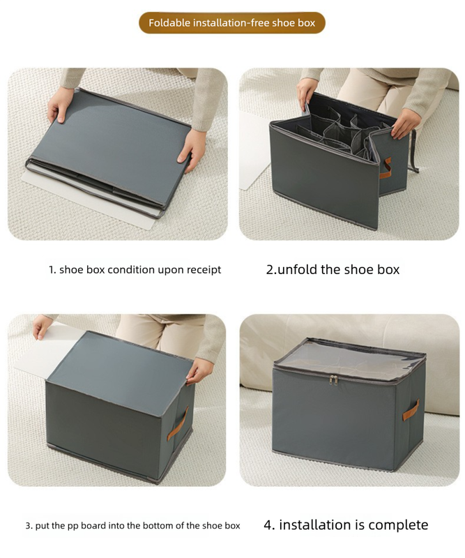Foldable Shoe Storage Box 12 Compartments Breathable Non-Woven Fabric Wardrobe Organiser with Clear Lid Lightweight Shoe Container Black 43cm - Image 5